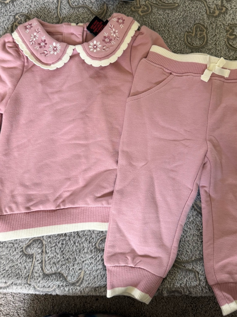Cynthia Rowley Pink Embroidered Collar Jogger Set